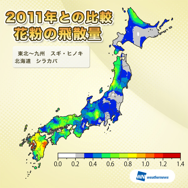 2011年との比較花粉の飛散量