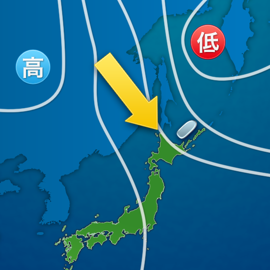 流氷の遠ざかる日の天気図